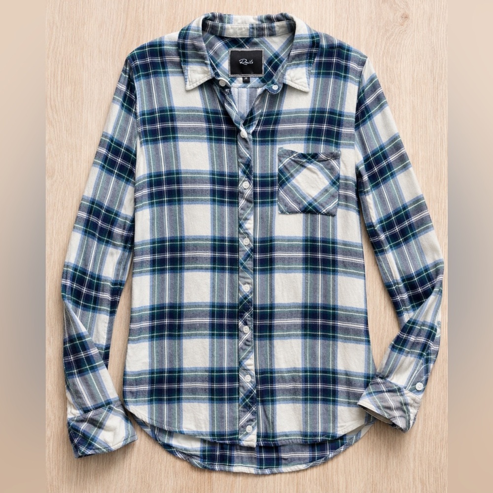 Rails Blue White Plaid Long Sleeve Button Down | Size XS - Picture 9 of 9